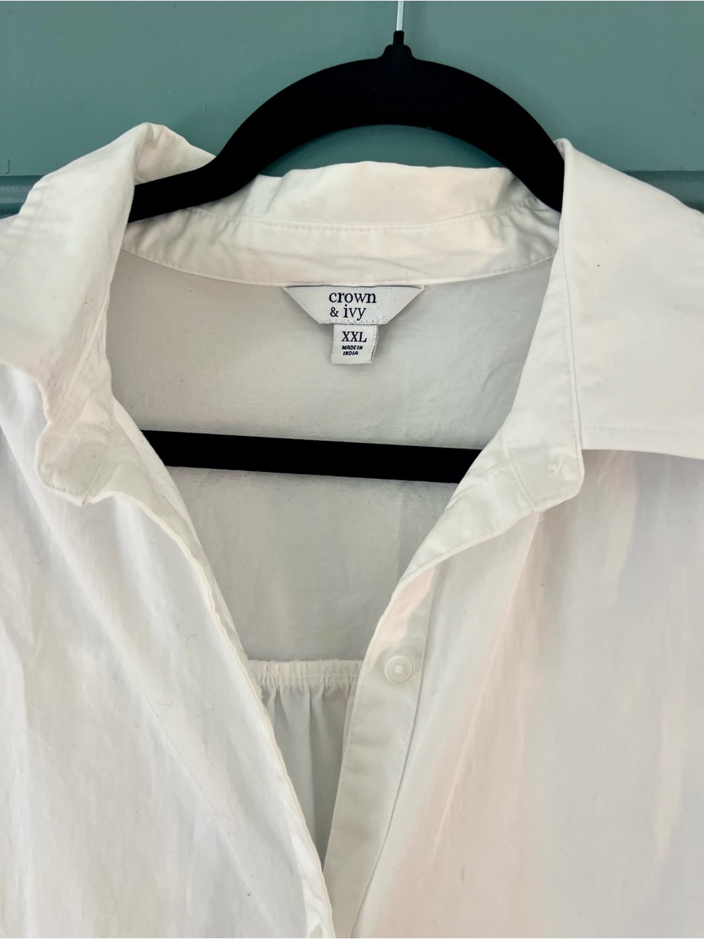 crown & ivy White Button-Down Ruffle Hem Shirt Dress - Picture 3 of 3